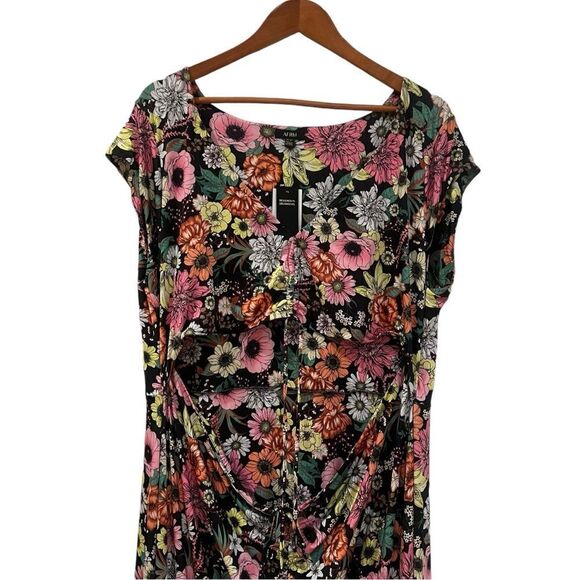NWT! AFRM Lizette in noir garden floral short sleeve maxi dress - Picture 3 of 12